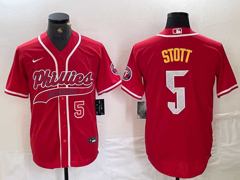 Mens Philadelphia Phillies #5 Bryson Stott Number Red Cool Base Stitched Baseball Jerseys->philadelphia phillies->MLB Jersey